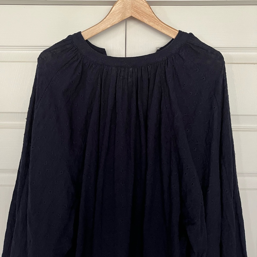 {Free People} From the Clouds Peasant Eyelet Blouse in Navy - Women's Small - Picture 9 of 13